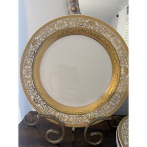 Vintage GNA GNA9 Fine Porcelain Dinner Plates Set of 4 Gold Encrusted 10"